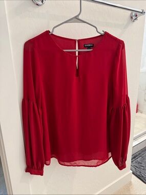 Express Women's Red Long-Sleeve Keyhole Blouse